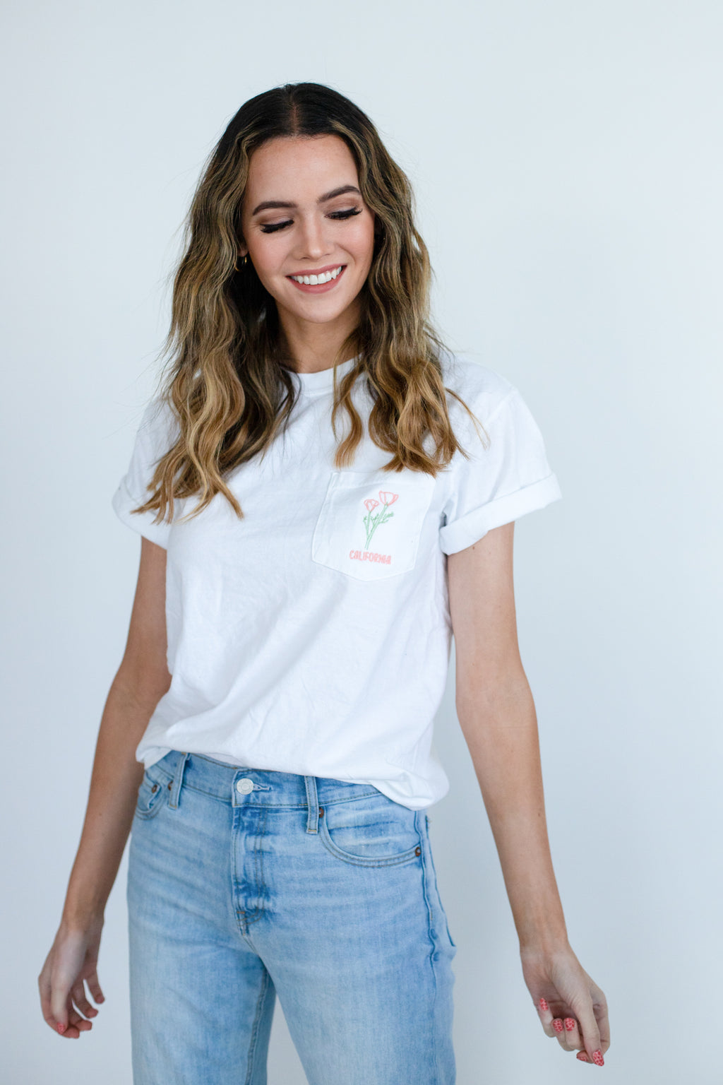 California Embroidered Pocket Tee - White - Shop Back Home