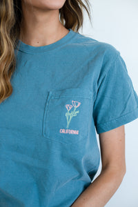 California Embroidered Pocket Tee - Blue - Shop Back Home