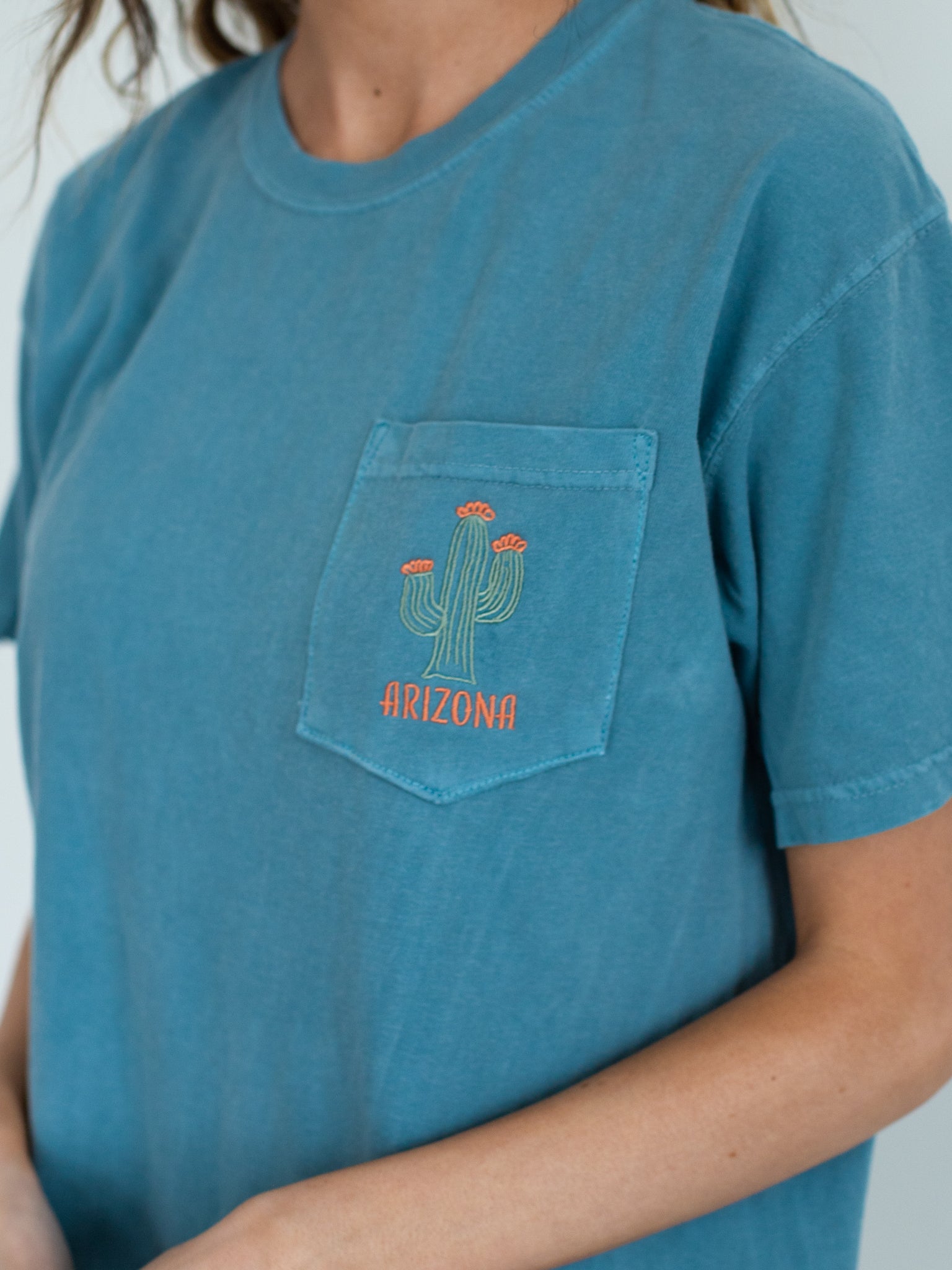 Arizona Embroidered Pocket Tee - Blue - Shop Back Home