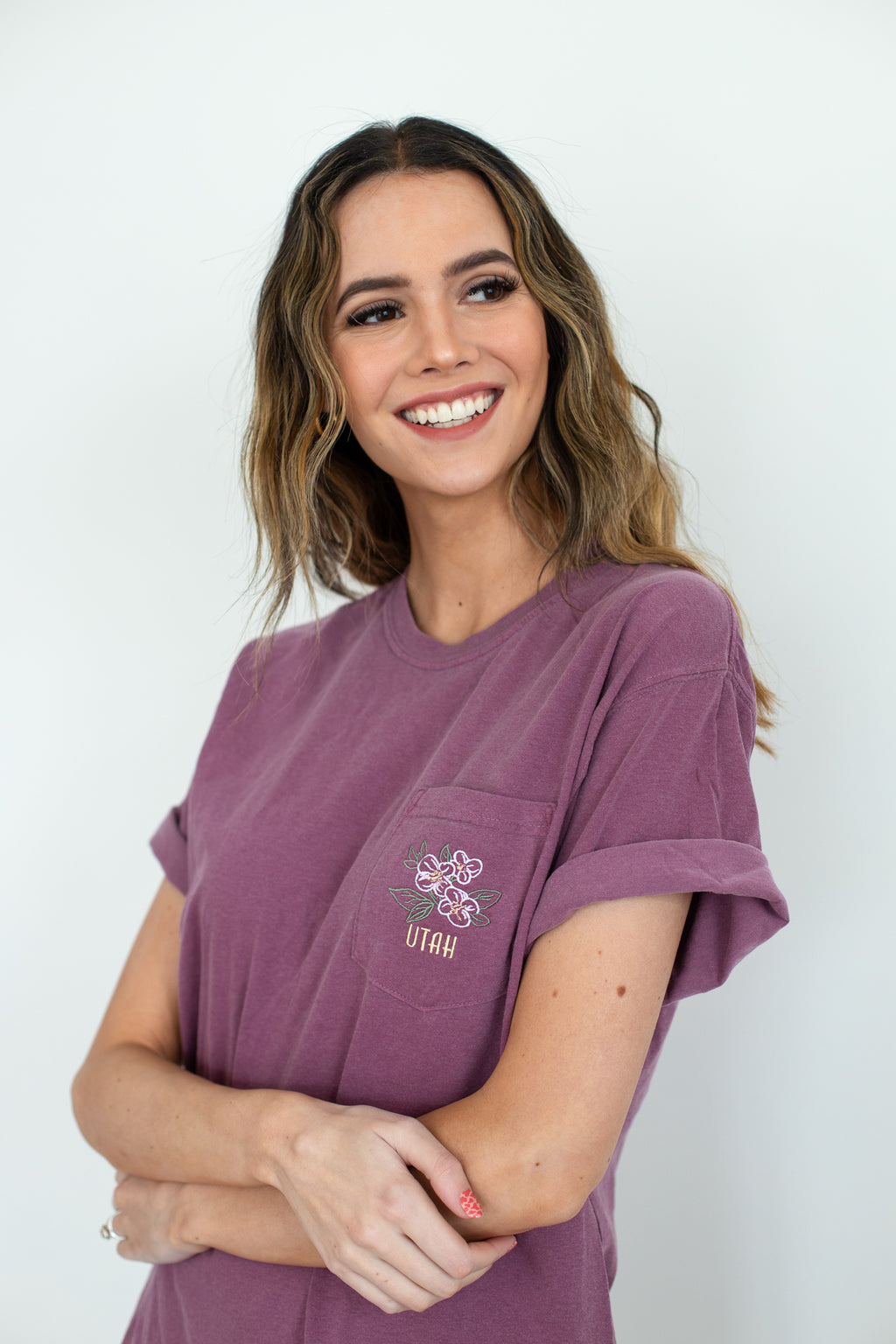 Utah Embroidered Pocket Tee - Plum - Shop Back Home